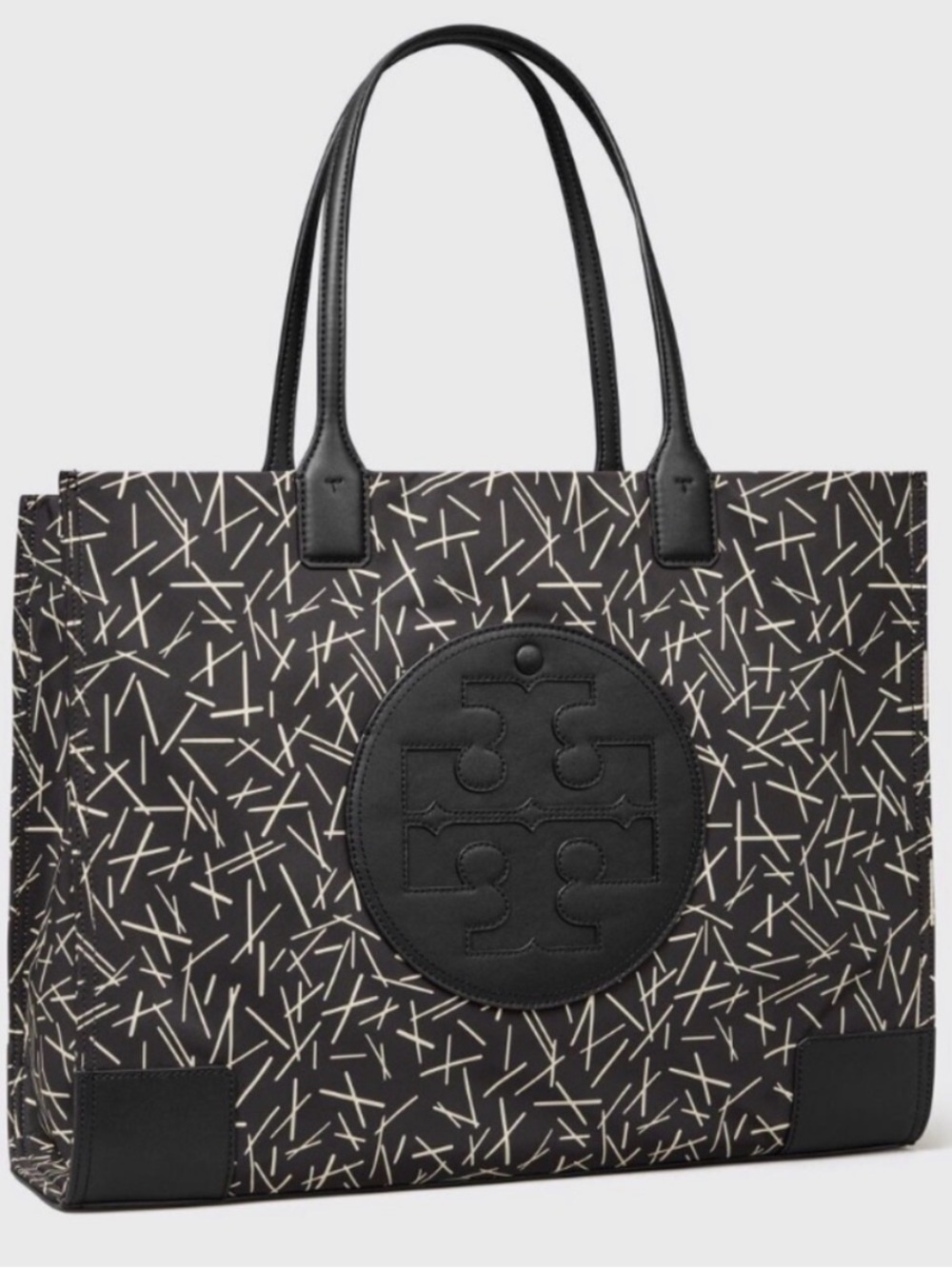 Tory Burch Ella Printed Tote Bag Black Match Sticks - Picture 2 of 14